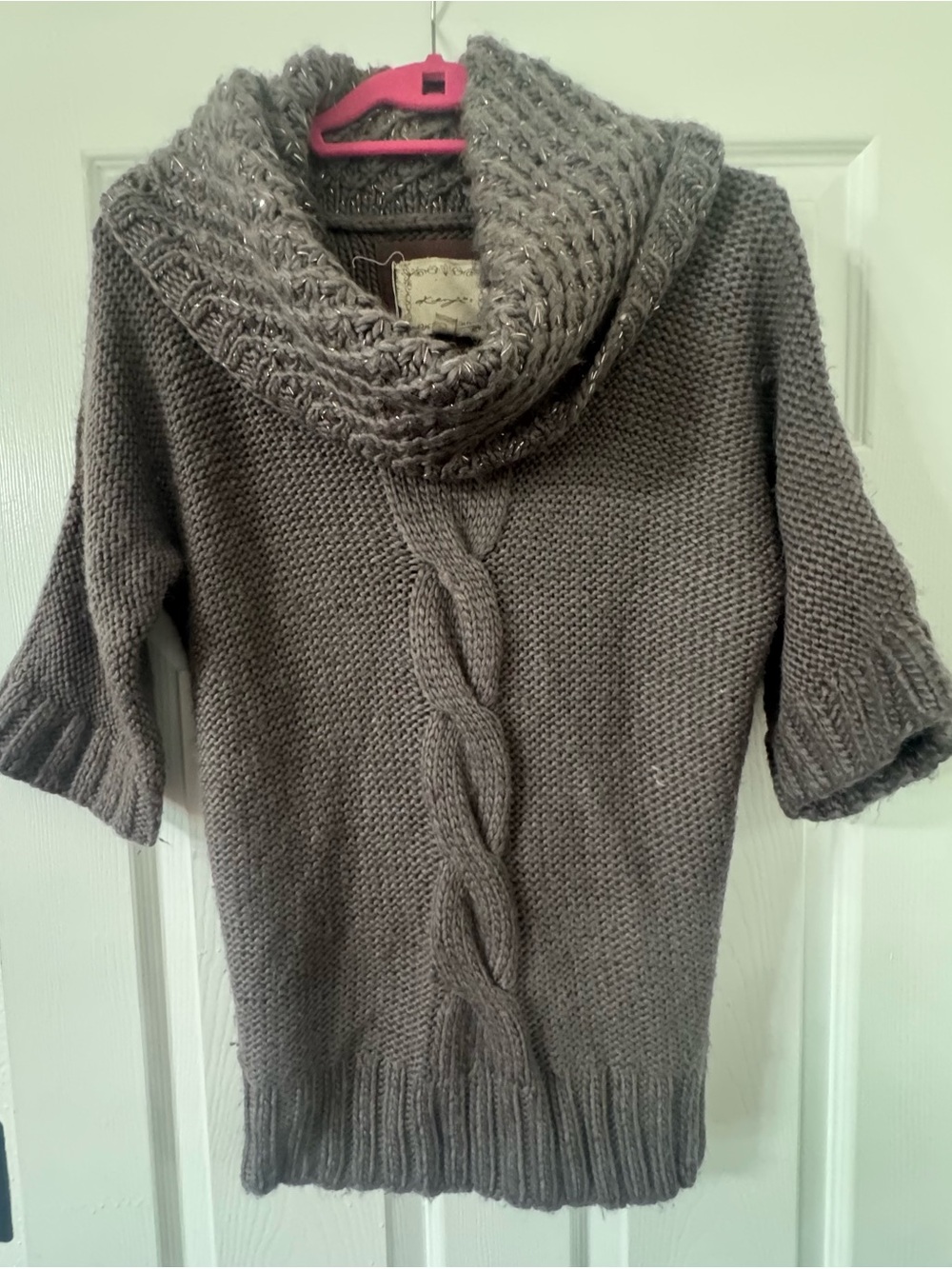 kenzie Taupe Cable-Front Cowl Neck Sweater